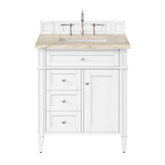 Brittany 30" Single Vanity in Bright White, w/ 3 CM Tajnar Eclos Top