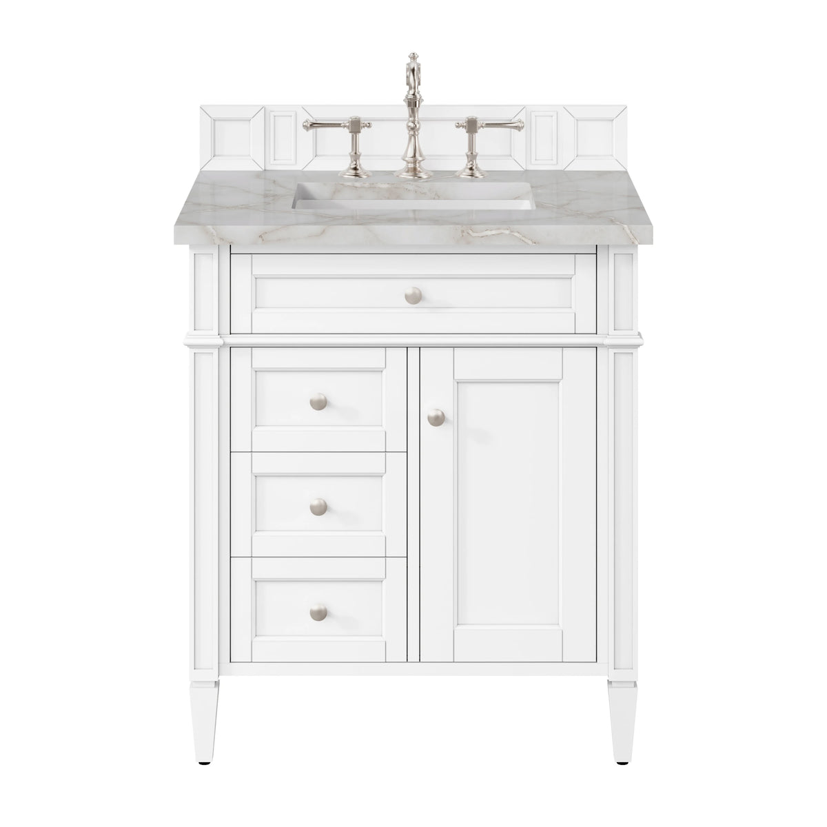 Brittany 30" Single Vanity, Bright White, w/ 3 CM Victorian Silver Silestone Top