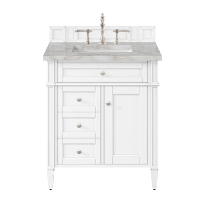 Brittany 30" Single Vanity, Bright White, w/ 3 CM Victorian Silver Silestone Top