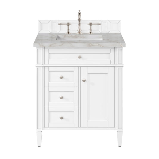 Brittany 30" Single Vanity, Bright White, w/ 3 CM Victorian Silver Silestone Top