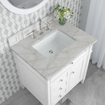 Brittany 30" Single Vanity, Bright White, w/ 3 CM Victorian Silver Silestone Top, view 7