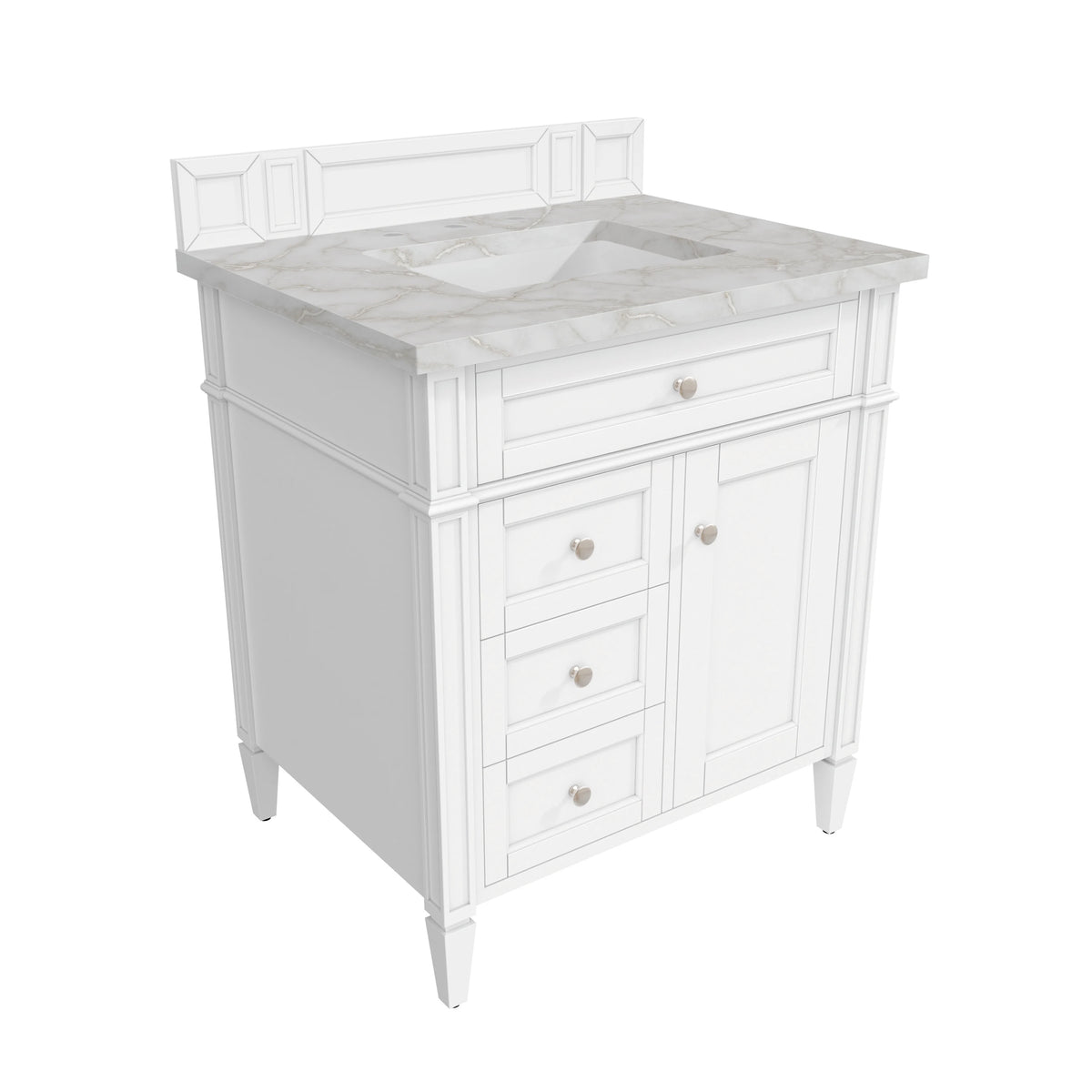 Brittany 30" Single Vanity, Bright White, w/ 3 CM Victorian Silver Silestone Top, view 8
