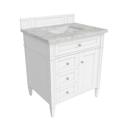 Brittany 30" Single Vanity, Bright White, w/ 3 CM Victorian Silver Silestone Top, view 8