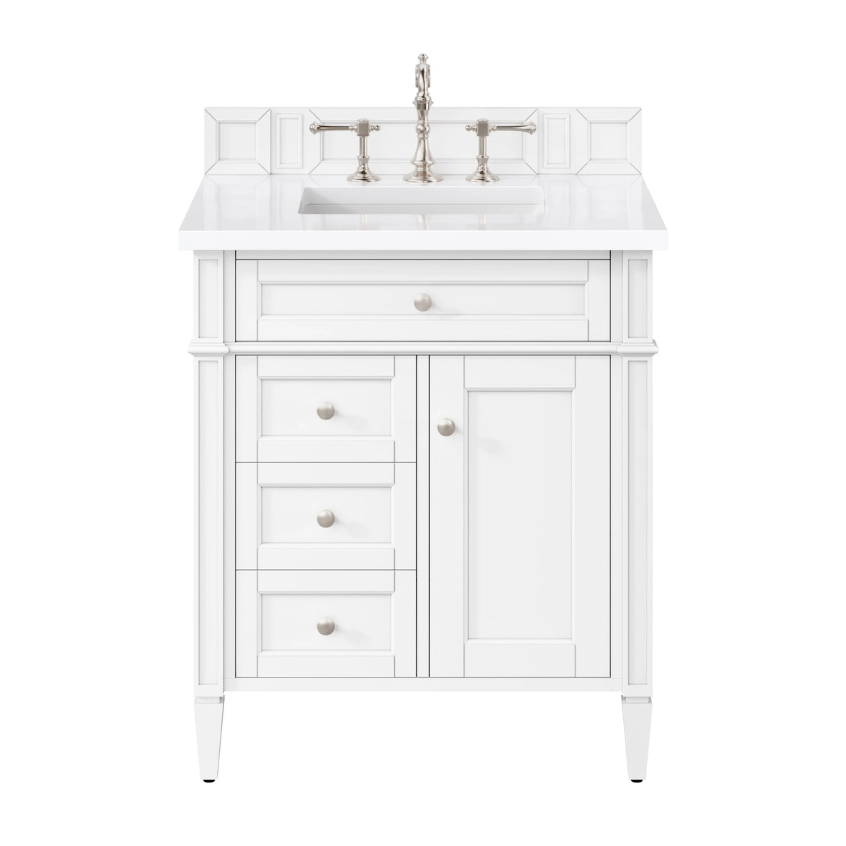 Brittany 30" Single Vanity, Bright White, w/ 3 CM White Zeus Silestone Top