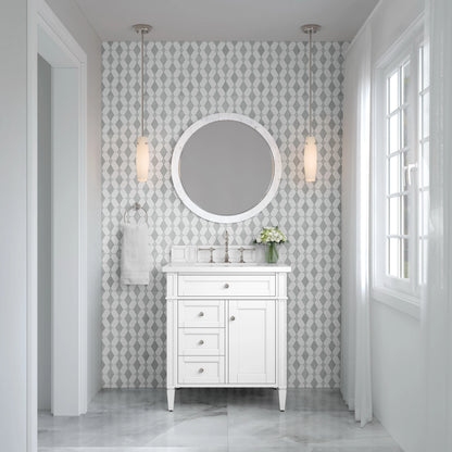 Brittany 30" Single Vanity, Bright White, w/ 3 CM White Zeus Silestone Top, view 3