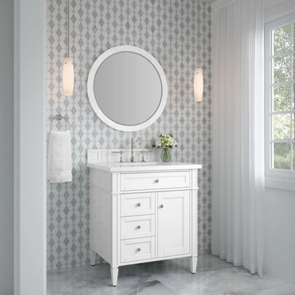 Brittany 30" Single Vanity, Bright White, w/ 3 CM White Zeus Silestone Top, view 4