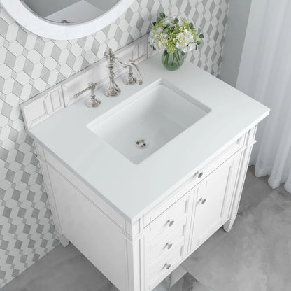Brittany 30" Single Vanity, Bright White, w/ 3 CM White Zeus Silestone Top, view 6