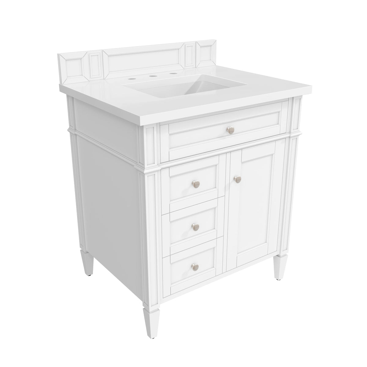 Brittany 30" Single Vanity, Bright White, w/ 3 CM White Zeus Silestone Top, view 7
