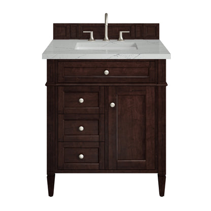 Brittany 30" Single Vanity, Burnished Mahogany, w/ 3 CM Ethereal Noctis Silestone Top