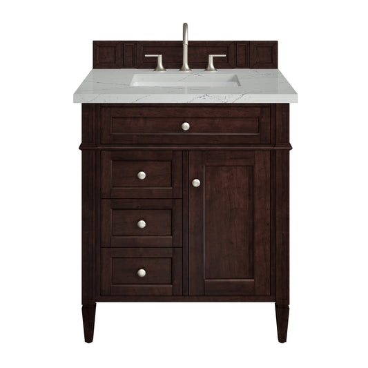 Brittany 30" Single Vanity, Burnished Mahogany, w/ 3 CM Ethereal Noctis Silestone Top