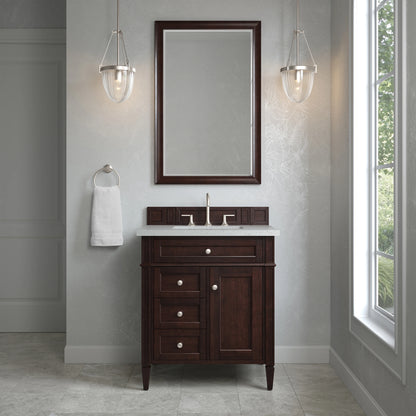 Brittany 30" Single Vanity, Burnished Mahogany, w/ 3 CM Lime Delight Silestone Top, view 2