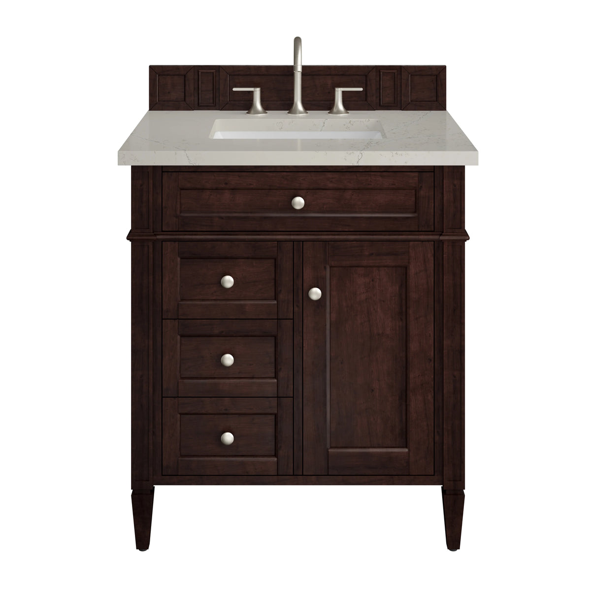 Brittany 30" Single Vanity, Burnished Mahogany, w/ 3 CM Siberian Silestone Top