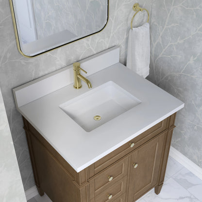 Brittany 30" Single Vanity, Pecan w/ Single Hole 3 CM White Zeus Silestone Top and Matching Backsplash, view 7
