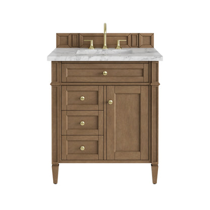 Brittany 30" Single Vanity, Pecan w/ 3 CM Carrara Marble Top