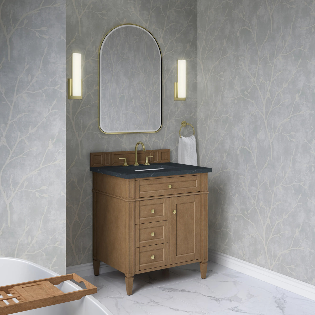 Brittany 30" Single Vanity, Pecan w/ 3 CM Charcoal Soapstone Silestone Top, view 4