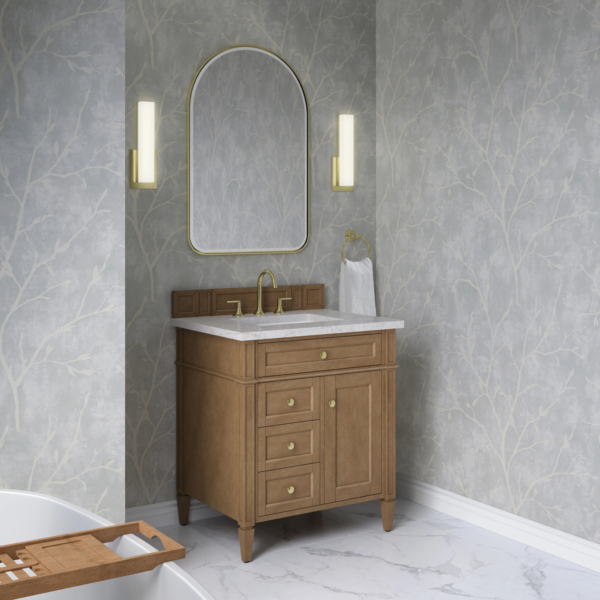 Brittany 30" Single Vanity, Pecan w/ 3 CM Eternal Jasmine Pearl Silestone Top, view 4