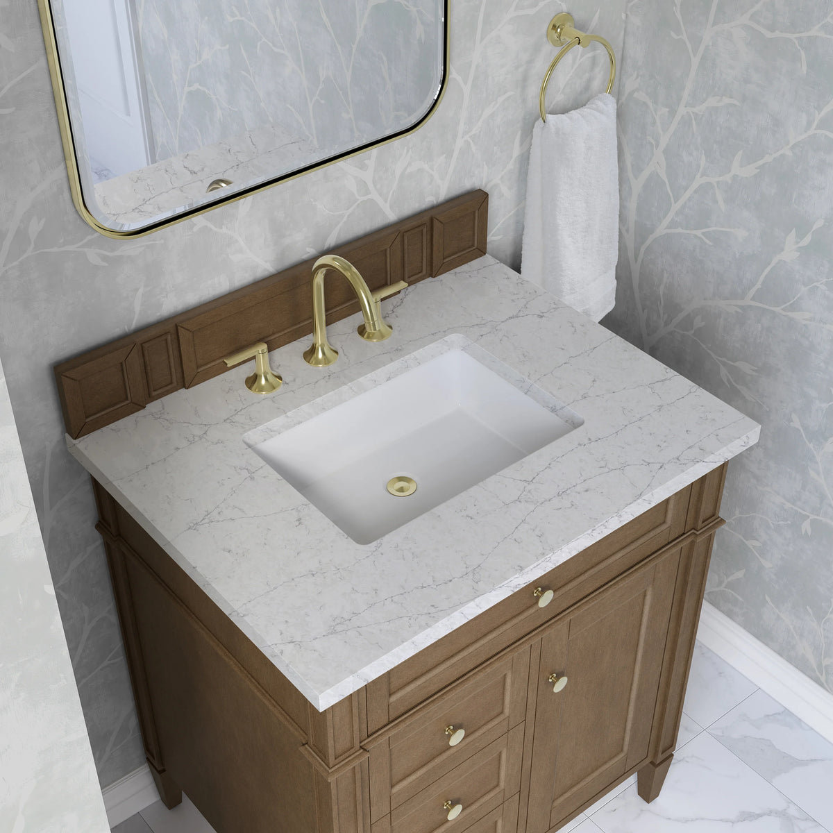 Brittany 30" Single Vanity, Pecan w/ 3 CM Eternal Jasmine Pearl Silestone Top, view 8