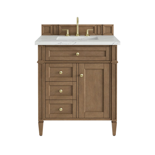 Brittany 30" Single Vanity, Pecan w/ 3 CM Ethereal Noctis Silestone Top