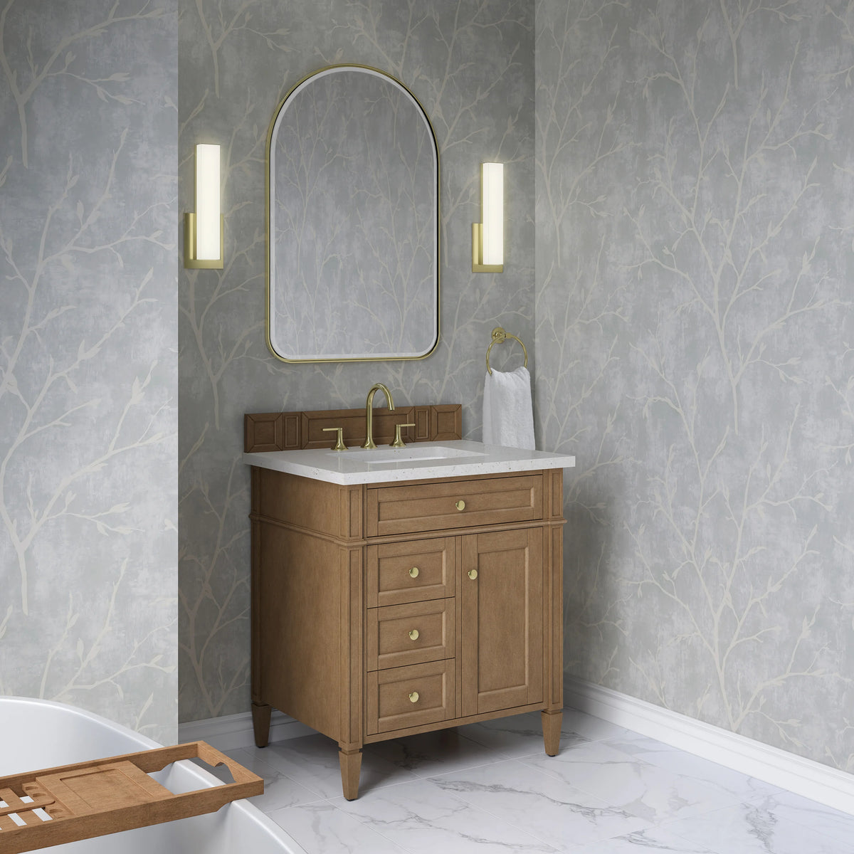 Brittany 30" Single Vanity, Pecan w/ 3 CM Lime Delight Silestone Top, view 4