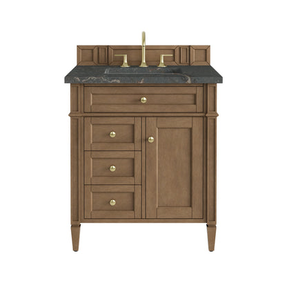Brittany 30" Single Vanity, Pecan w/ 3 CM Parisien Bleu Silestone Top