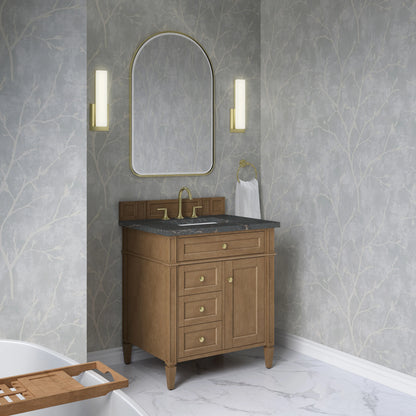 Brittany 30" Single Vanity, Pecan w/ 3 CM Parisien Bleu Silestone Top, view 4