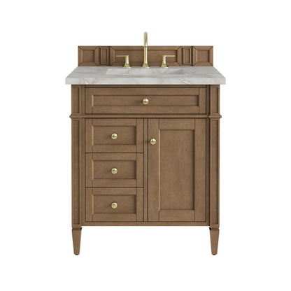 Brittany 30" Single Vanity, Pecan w/ 3 CM Victorian Silver Silestone Top