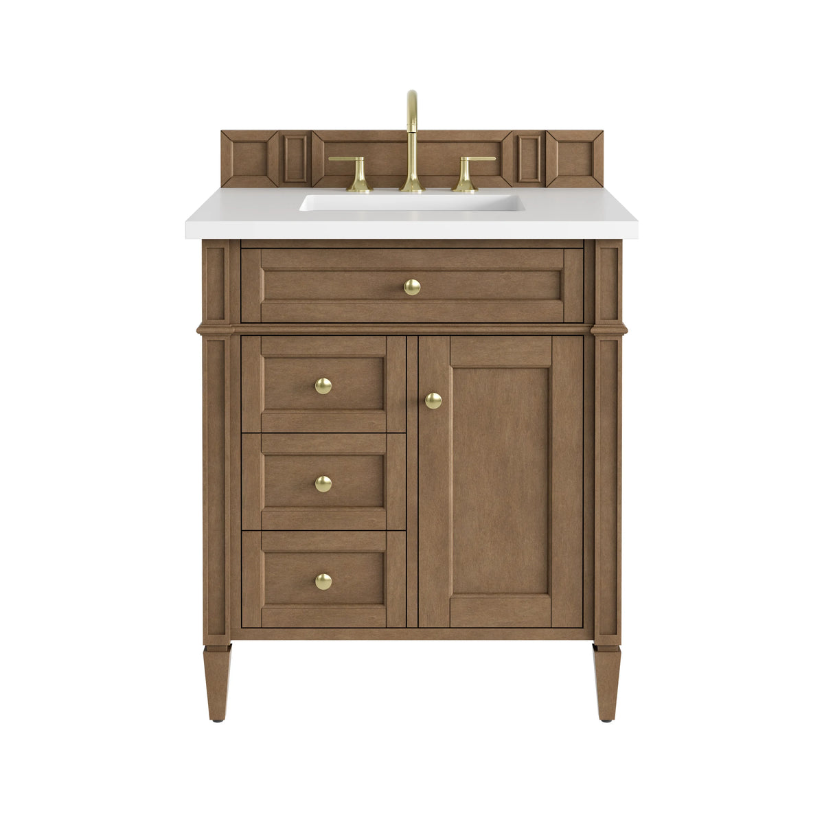 Brittany 30" Single Vanity, Pecan w/ 3 CM White Zeus Silestone Top