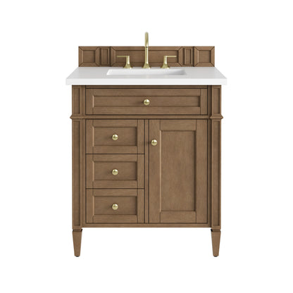 Brittany 30" Single Vanity, Pecan w/ 3 CM White Zeus Silestone Top