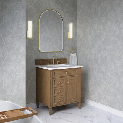 Brittany 30" Single Vanity, Pecan w/ 3 CM White Zeus Silestone Top, view 4