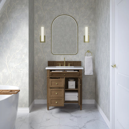 Brittany 30" Single Vanity, Pecan w/ 3 CM White Zeus Silestone Top, view 6