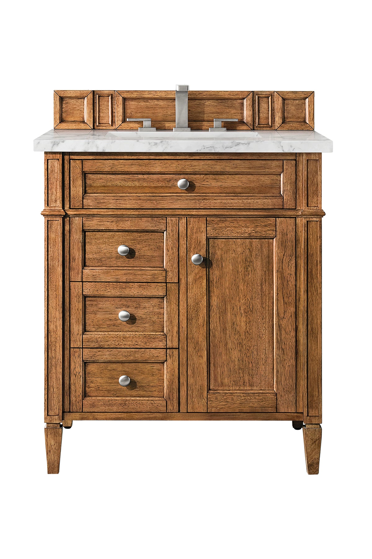 Brittany 30" Single Vanity, Saddle Brown w/ 3 CM Carrara Marble Top