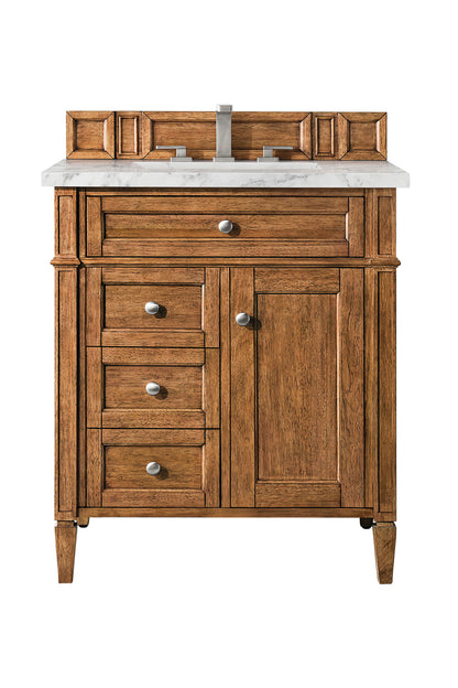 Brittany 30" Single Vanity, Saddle Brown w/ 3 CM Carrara Marble Top