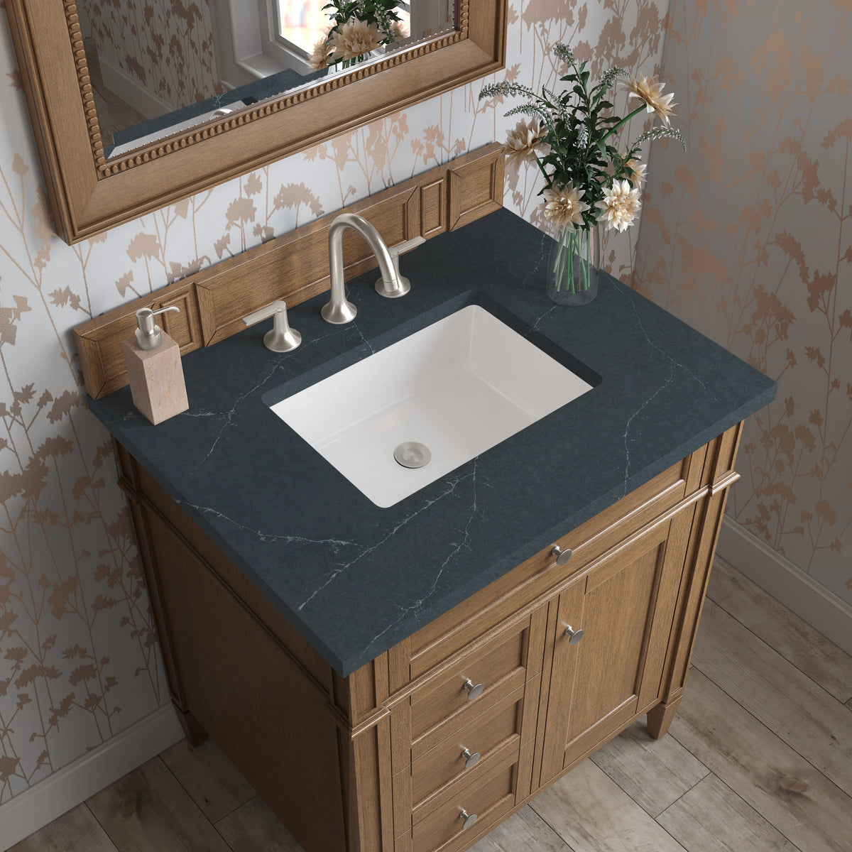 Brittany 30" Single Vanity, Saddle Brown, w/ 3 CM Charcoal Soapstone Silestone Top, view 6