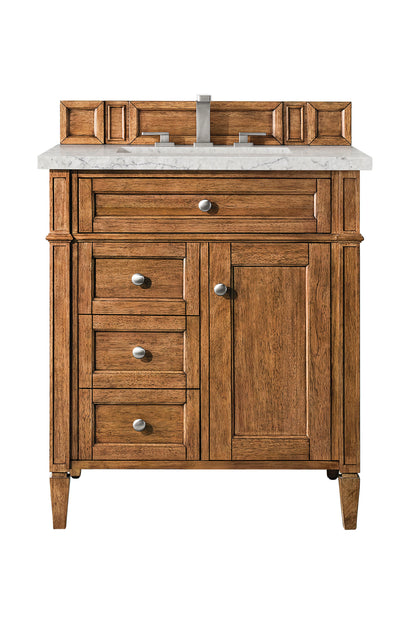 Brittany 30" Single Vanity, Saddle Brown, w/ 3 CM Eternal Jasmine Pearl Silestone Top