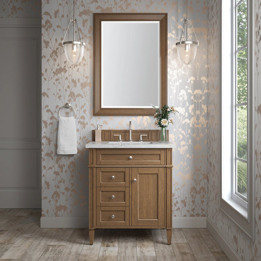 Brittany 30" Single Vanity, Saddle Brown, w/ 3 CM Eternal Jasmine Pearl Silestone Top, view 2