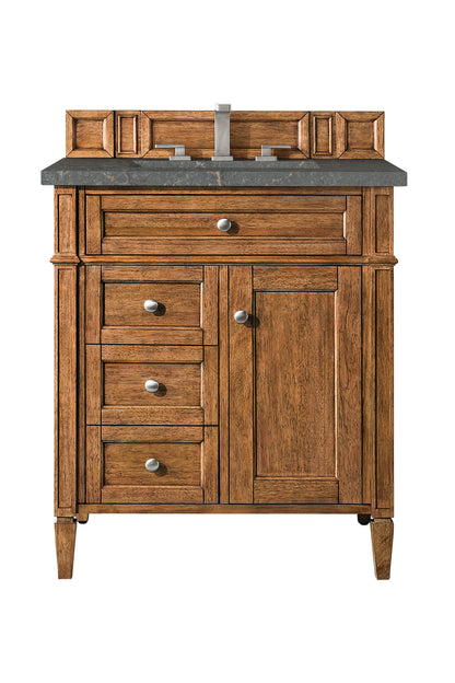 Brittany 30" Single Vanity, Saddle Brown, w/ 3 CM Parisien Bleu Silestone Top