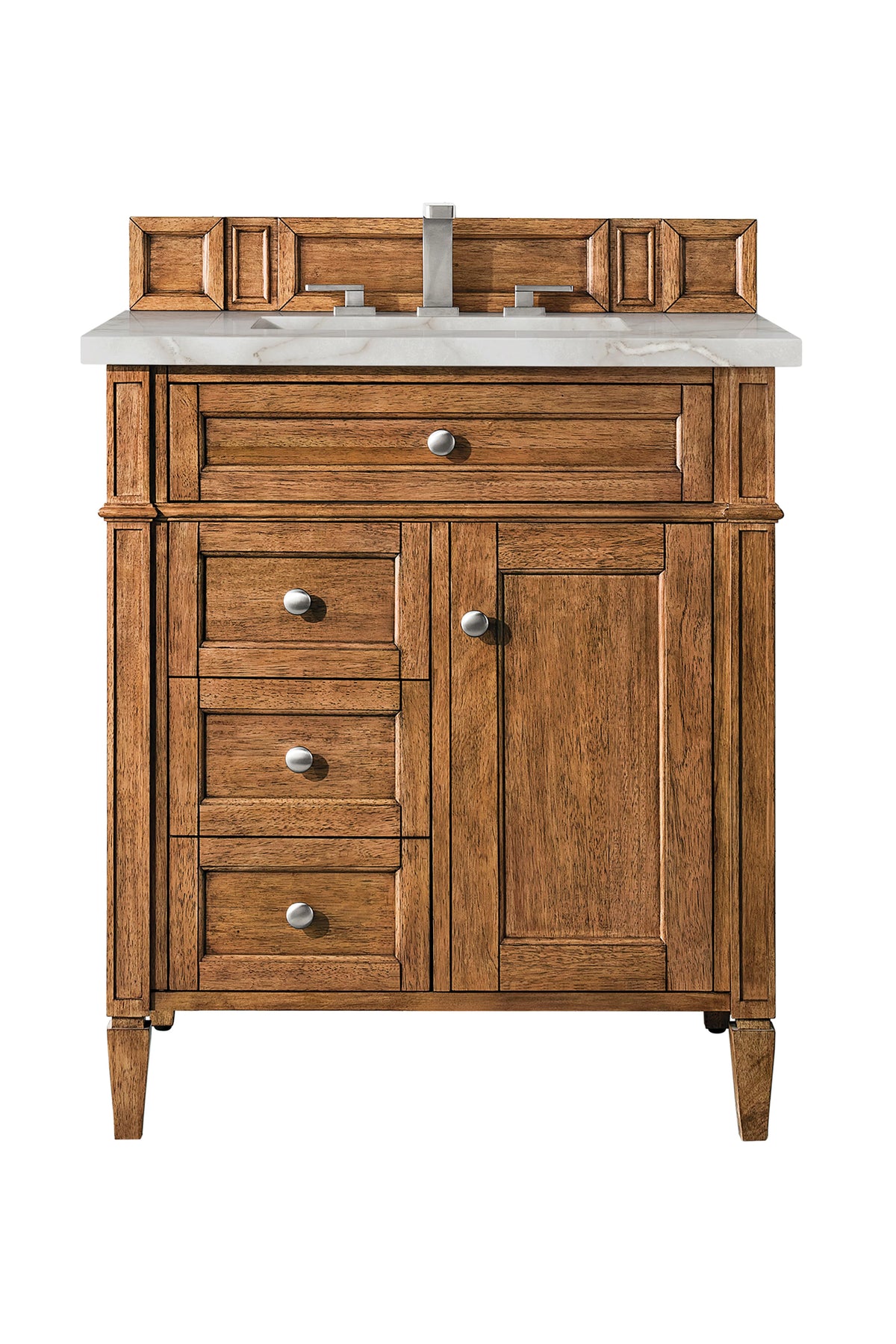 Brittany 30" Single Vanity, Saddle Brown, w/ 3 CM Victorian Silver Silestone Top