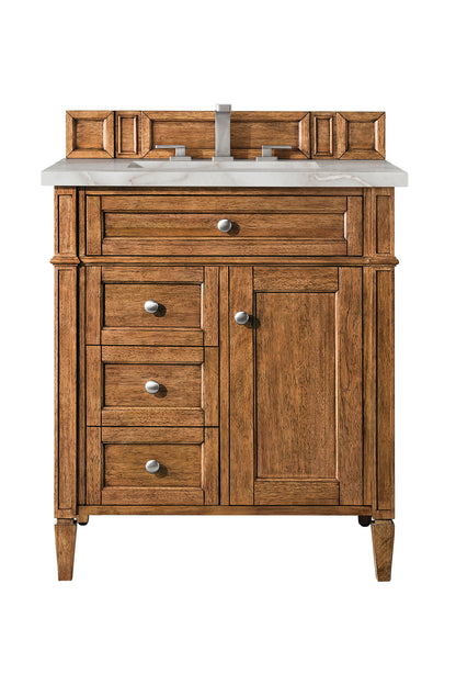 Brittany 30" Single Vanity, Saddle Brown, w/ 3 CM Victorian Silver Silestone Top