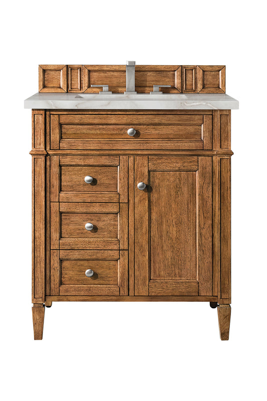 Brittany 30" Single Vanity, Saddle Brown, w/ 3 CM Victorian Silver Silestone Top