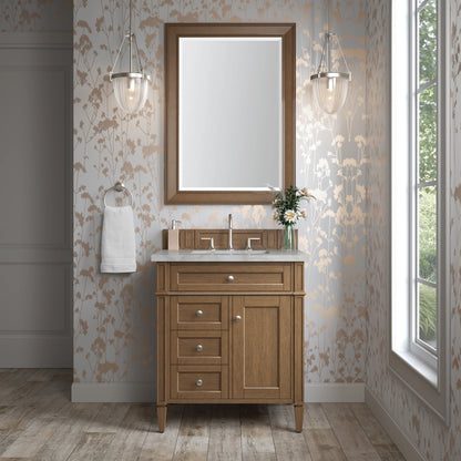Brittany 30" Single Vanity, Saddle Brown, w/ 3 CM Victorian Silver Silestone Top, view 2