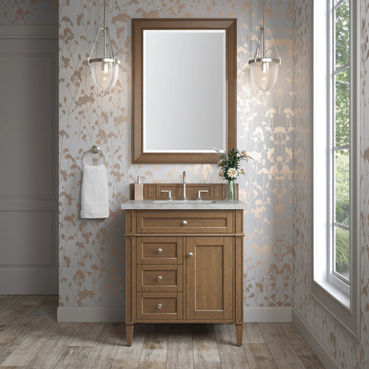Brittany 30" Single Vanity, Saddle Brown, w/ 3 CM Victorian Silver Silestone Top, view 2