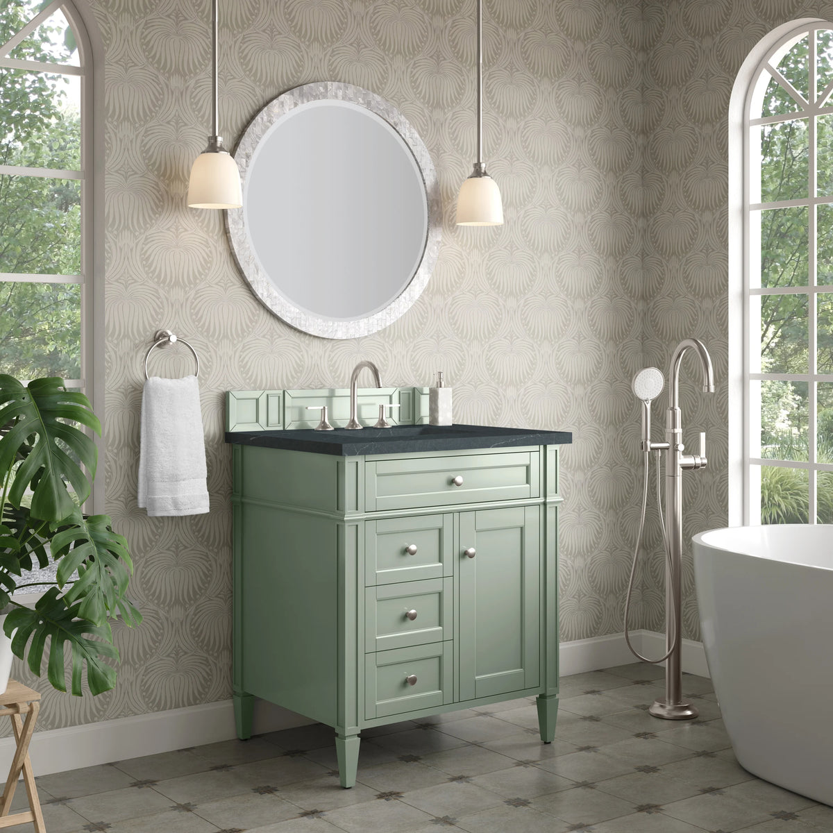 Brittany 30" Single Vanity, Sage Green, w/ 3 CM Charcoal Soapstone Silestone Top, view 3