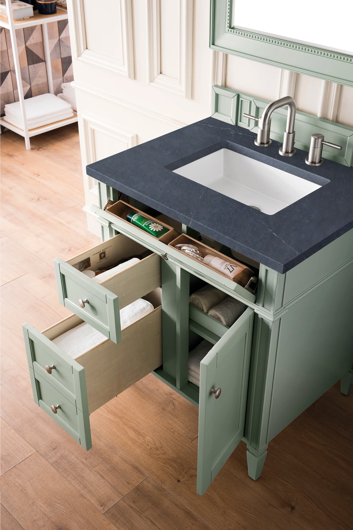 Brittany 30" Single Vanity, Sage Green, w/ 3 CM Charcoal Soapstone Silestone Top, view 4