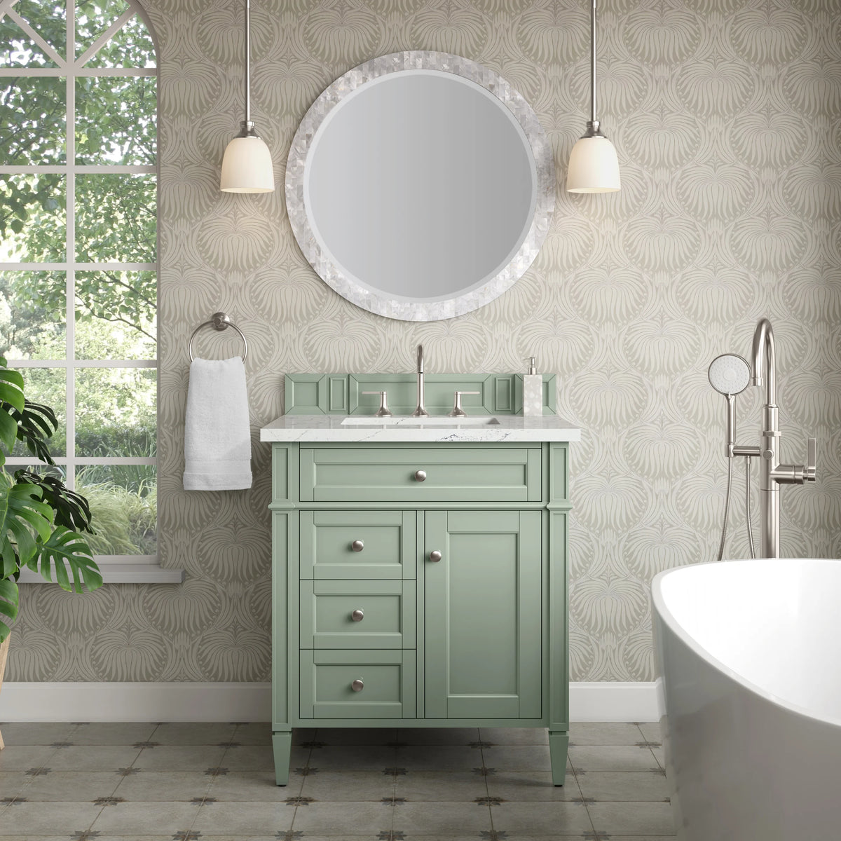 Brittany 30" Single Vanity, Sage Green, w/ 3 CM Ethereal Noctis Silestone Top, view 2