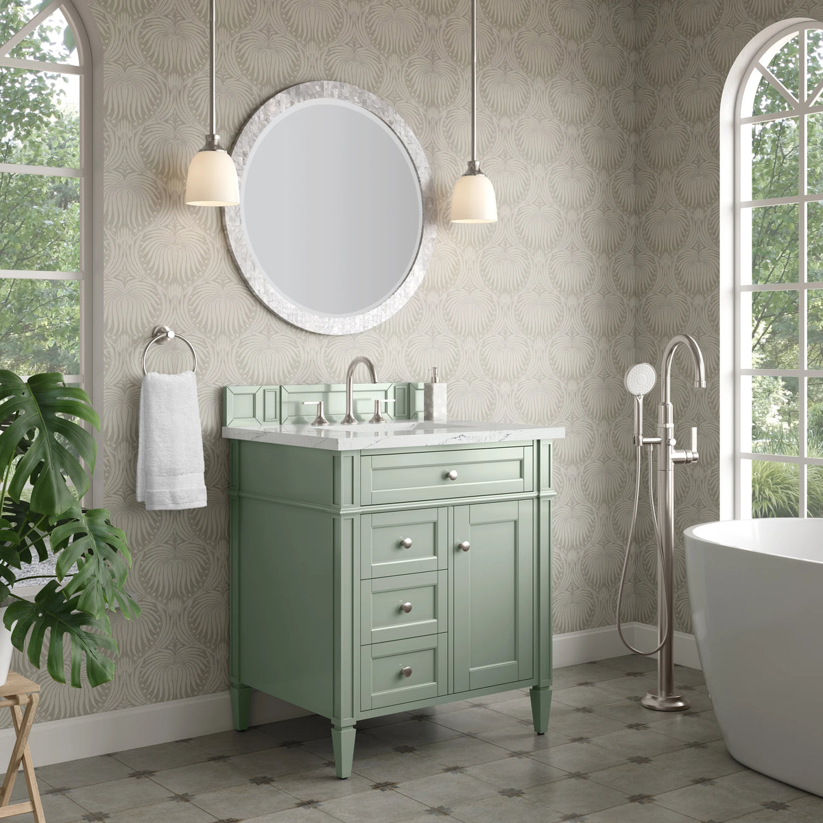 Brittany 30" Single Vanity, Sage Green, w/ 3 CM Ethereal Noctis Silestone Top, view 3