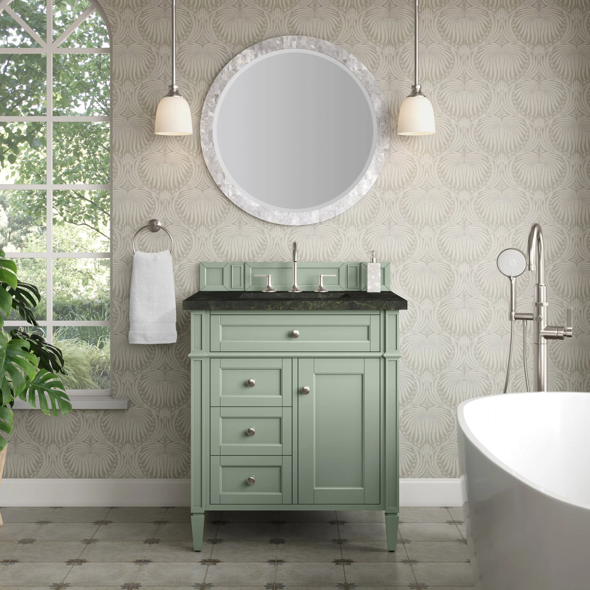 Brittany 30" Single Vanity, Sage Green, w/ 3 CM Phantome Eclos Top, view 2