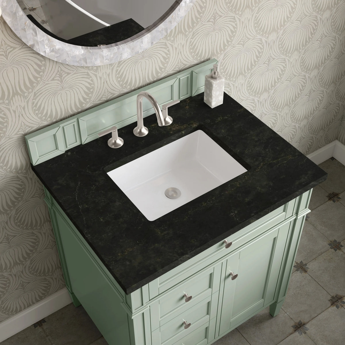 Brittany 30" Single Vanity, Sage Green, w/ 3 CM Phantome Eclos Top, view 5