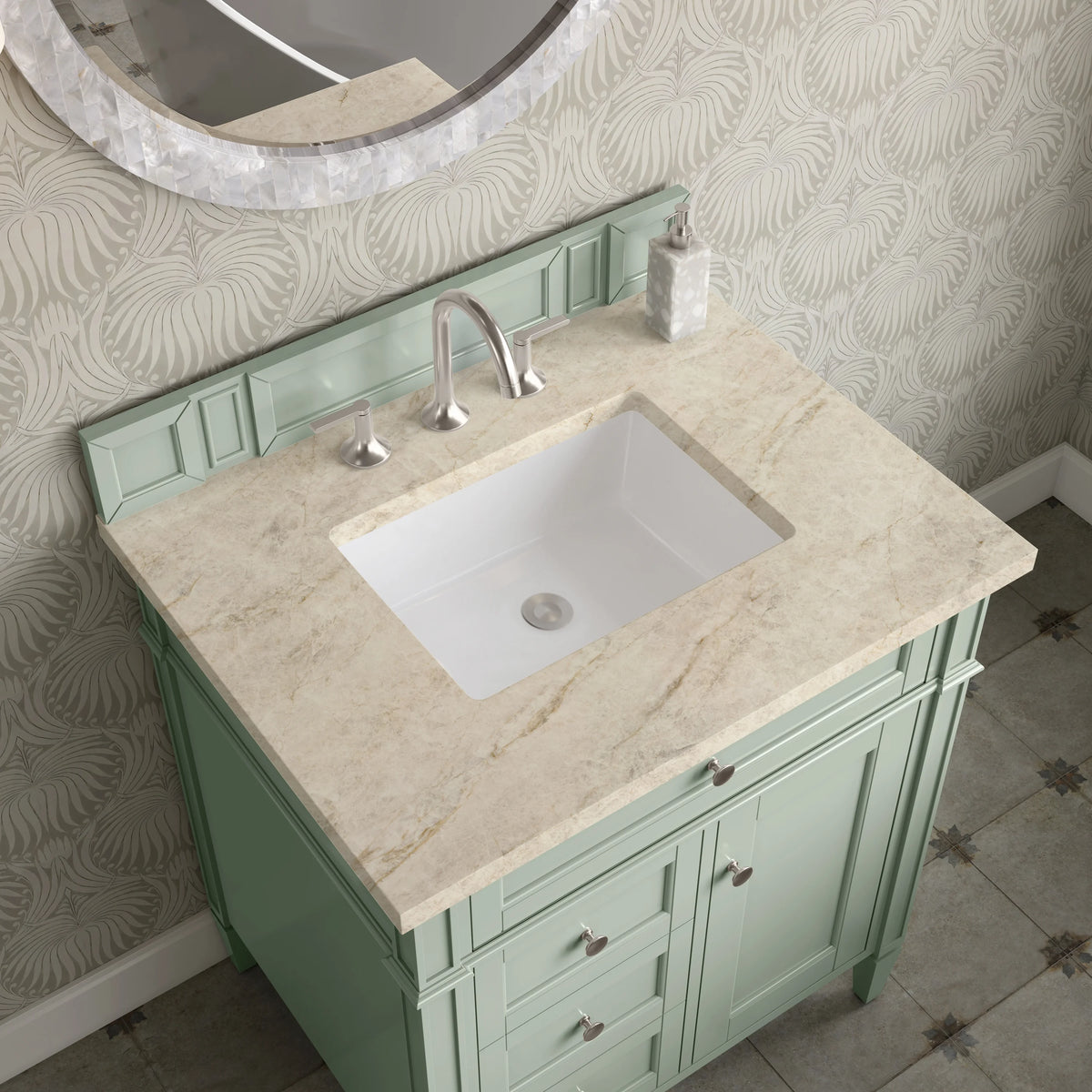 Brittany 30" Single Vanity, Sage Green, w/ 3 CM Tajnar Eclos Top, view 5