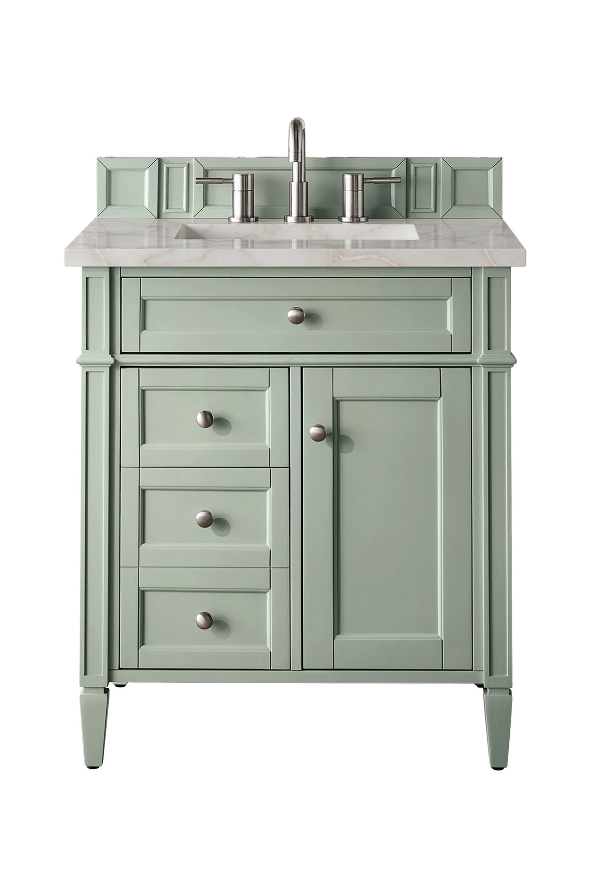 Brittany 30" Single Vanity, Sage Green, w/ 3 CM Victorian Silver Silestone Top