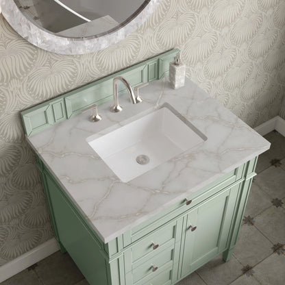Brittany 30" Single Vanity, Sage Green, w/ 3 CM Victorian Silver Silestone Top, view 6